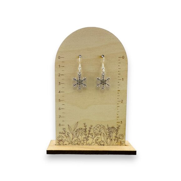 White Rhinestone Snowflake Earrings Platinum Finish - Picture 5 of 8